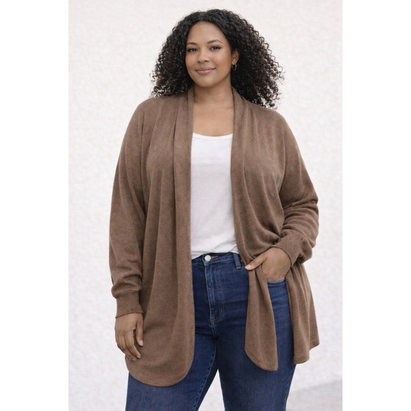 Nine West Sweaters - Nine West Jeans Open Front Cardigan Plus Size 3X Brown Soft Knit Cozy Sweater